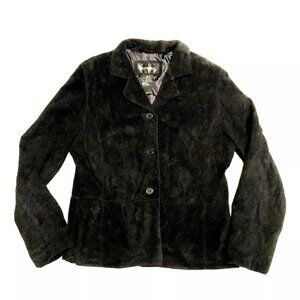 Black Suede Jacket Size L Fully Lined Black Womens Washable Brandon Thomas